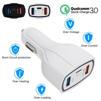 

5-12V Car Charger Socket QC3.0 Dual USB Port and C type Phone Fast Charging