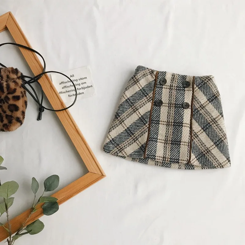 

WLG girls winter skirts baby velvet thick plaid buttons skirt kids girl fashion clothes