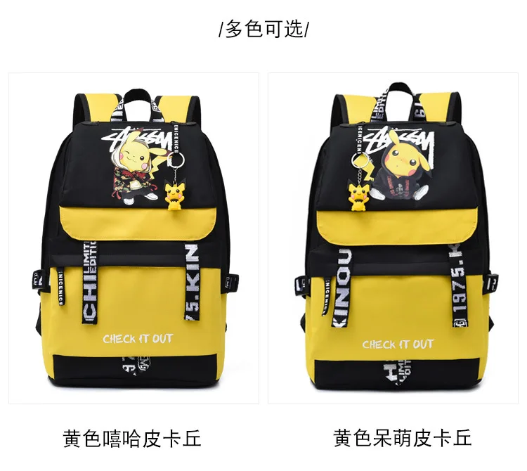 Action Large Pikachu Backpack with USB Charge Line Student Schoolbag Cute Cartoon Pikachu Couple Bags Quality Canvas Bag Gift