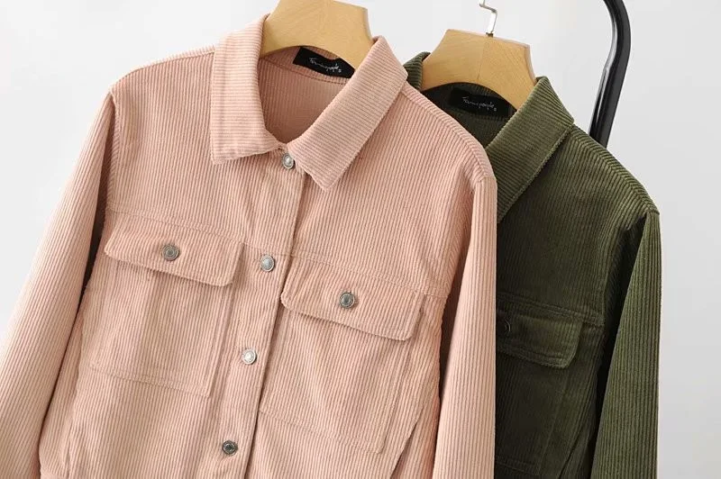 

2019 Autumn Europe And America Corduroy Fold-down Collar Straight-Cut Women's Workwear Jacket Hair