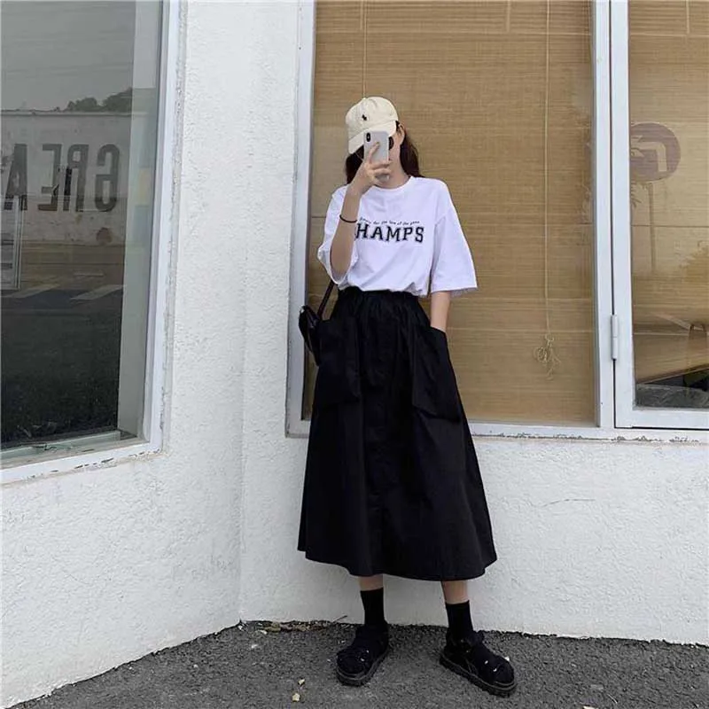 NiceMix Харадзюку летние длинные юбки женские с высокой талией большие карманы Карго юбка Харадзюку размера плюс синяя черная юбка faldas ju