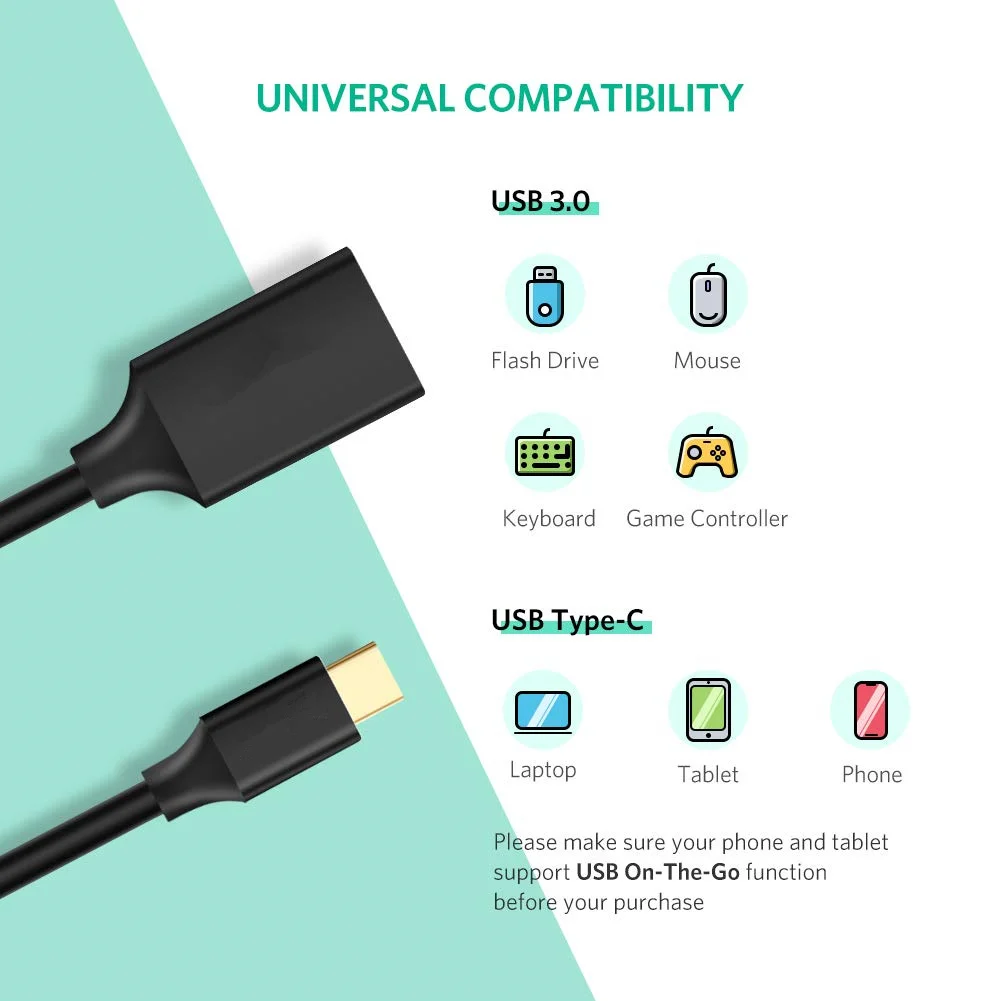 YSAGi Cable Adapter OTG C Type 16cm USB 3.1 C Type Male A USB 3.0 A OTG Data Cable Female