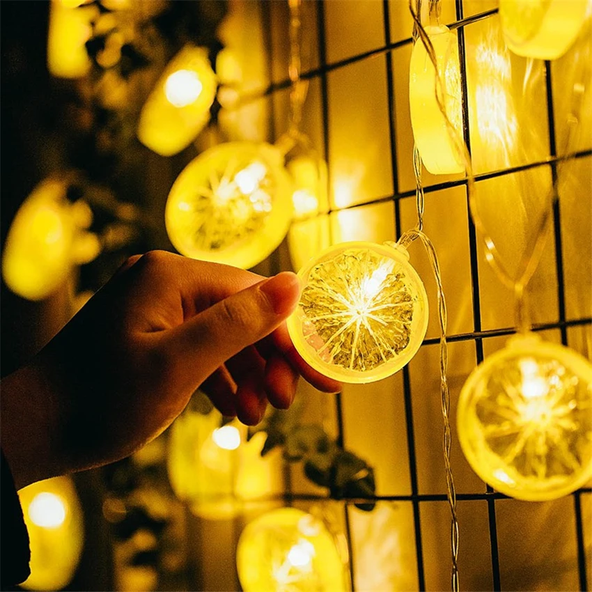 20Pcs LED Yellow Green Orange Lemon String Lights Xmas Tree Decorative Garland Light Fairy Lamps Holiday Christmas Wedding Decor