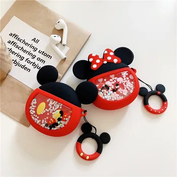 

Glitter Quicksand Mickey Minnie Mouse Silicone Case for Apple Airpods 1 2 3D Dynamic Liquid Quicksand Finger Ring Wireless Earphone Cover Box For Apple Air pods 1/2 Case Headphone Earbuds Cover Ring Strap #EW