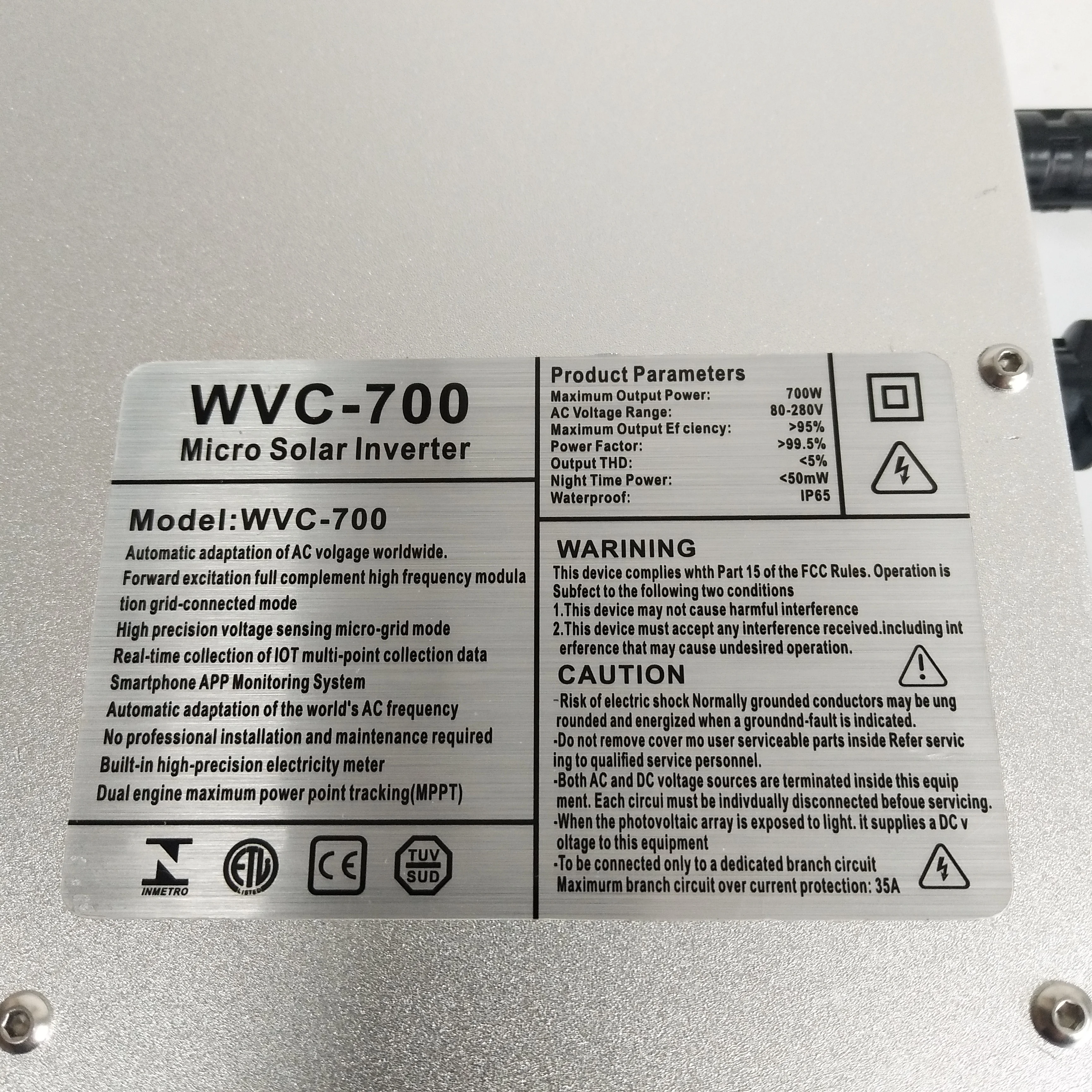 Водонепроницаемый IP65 700 Вт Солнечный сетевой микро инвертор WVC700 микроинвертор