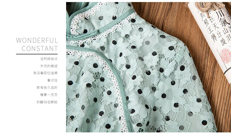 Cheongsam nian qing kuan/кружевное платье в горошек для девочек, в стиле ретро, повседневный стиль, модифицированное осеннее платье нового стиля, 90505