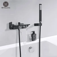 MYQualife Matte Black Bathroom Faucet 2 Function Bathtub Facuet  Wall Mounting Cold and Hot Shower Faucet Waterfall 1