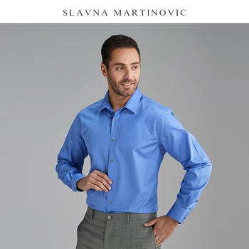 

Slavna Martinovic 2020 Autumn And Winter Xinjiang Long-staple Cotton Square Collar Blue Business Meeting Men's Shirt