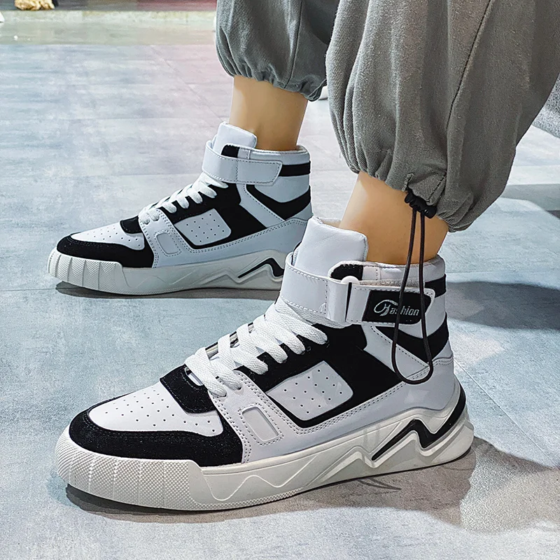 

Winter High Top Sneakers Men Breathable Leather Casual Shoes Men Fashion Lace-up White Sneakers 2020 Trending Walking Shoes Male