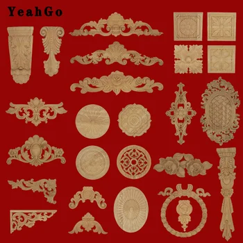 

YeahGo Long wood flower wood carved Round applique Furniture Home Wall decorative decal accessories European-style Part-three