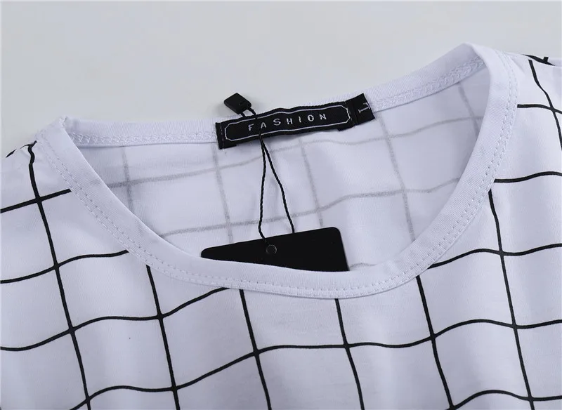 NEGIZBER 2019 Brand Off White Top Tees Men Solid Plaid Slim Fit T Shirt Men Fashion O-Neck Short Sleeve Mens T-shrits
