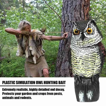 

360 Degree Rotating Head Sound Owl Realistic Bird Scarer Control Prowler Decoy Protection Repellent Pest Garden Yard Scarecrow