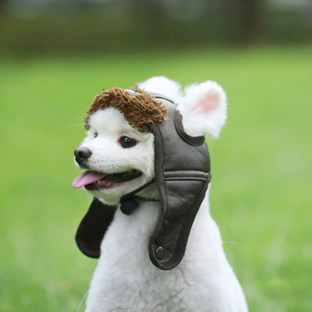 Осенне-зимняя стильная пилотная шапка для собак, кожаный головной убор для собак, дешевые шапки для собак, головные уборы для домашних питомцев, забавные товары для косплея маленьких средних и больших собак