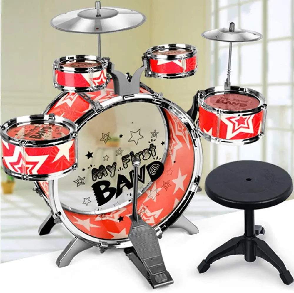 thumbnail image 2 of Kids Drum Set, Toddler Jazz Drum Kit Toys With Stool Pedal Kids Percussion Musical Instruments Drum 2 of 9