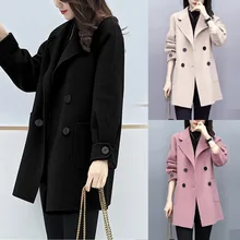 Горячие продукты Женская Офисная однотонная винтажная зимняя офисная шерстяная куртка с длинным рукавом и пуговицами пальто Прямая поставка Скидка