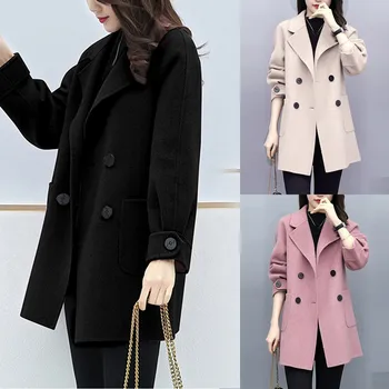 

2019 hot products Women Work Solid Vintage Winter Office Long Sleeve Button Woolen Jacket Coat Dropshipping Discount Free