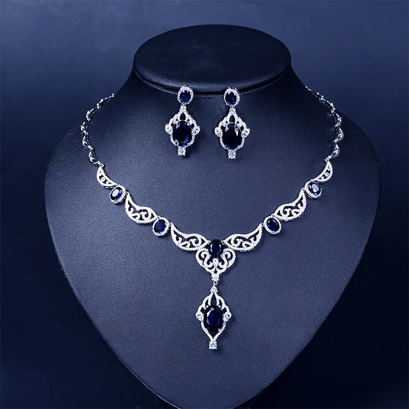 

Vintage Flower White Gold Color Fahsion Bride Wedding Jewelry Sets for Women AAA Cubic Zirconia Earrings Necklaces Set