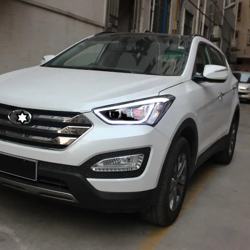 Дневные ходовые Drl автозапчасти боковой указатель поворота в сборе Cob огни Светодиодные фары 13 для hyundai Santa Fe