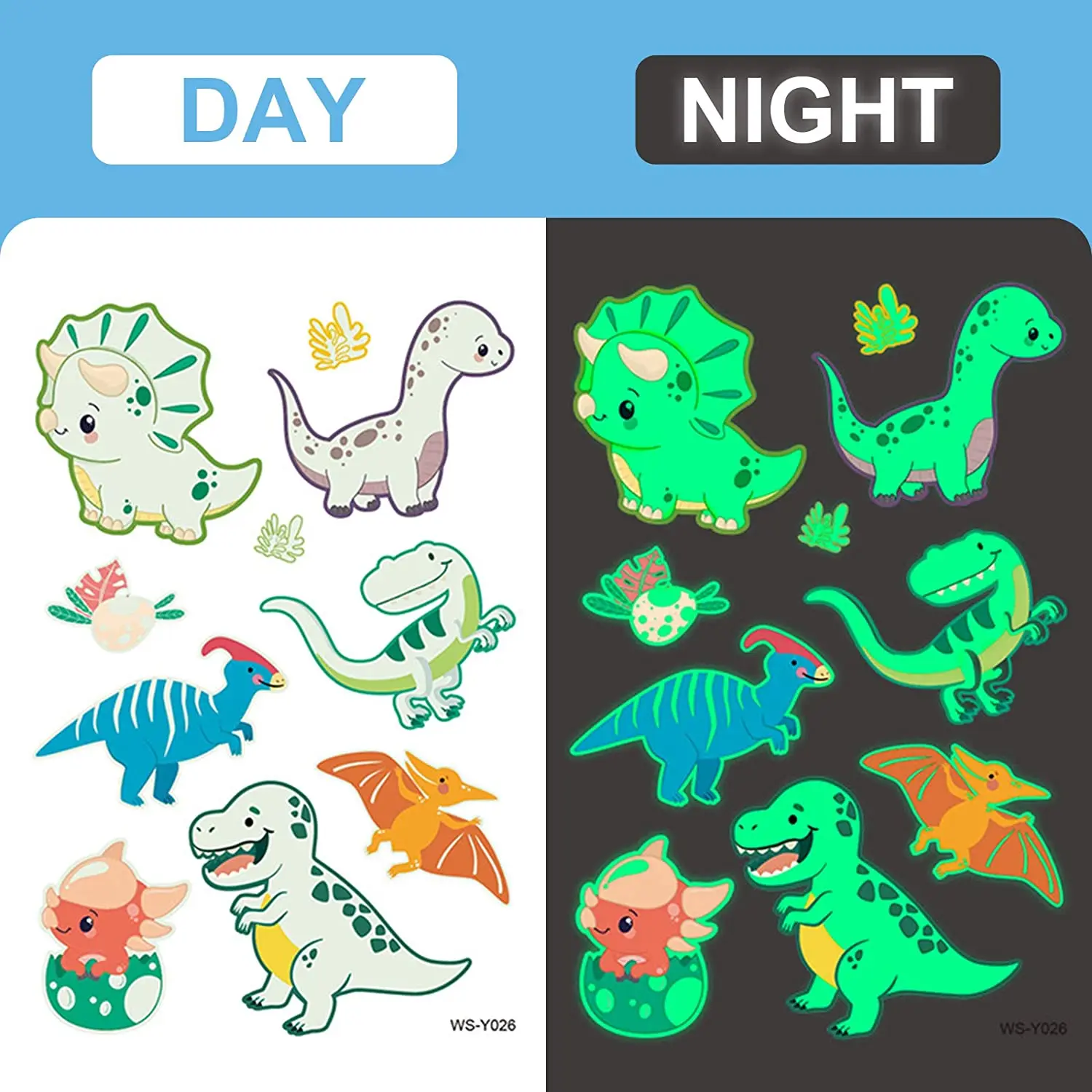 Tattoo Sticker Luminous Night Temporary Tattoo Sticker Children Unicorn Stars Dinosaur Car Animal Cartoon Waterproof Body Art