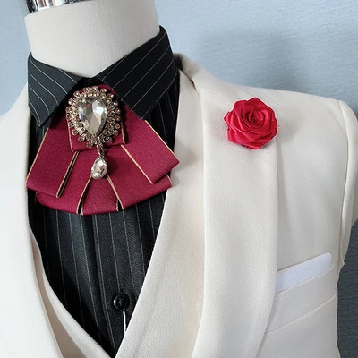 Free Shipping New male fashion Men's Wedding Groom Party Hosts Flower Collar flower Bow Tie pocket towel set 2 PCS SET - Цвет: set 2