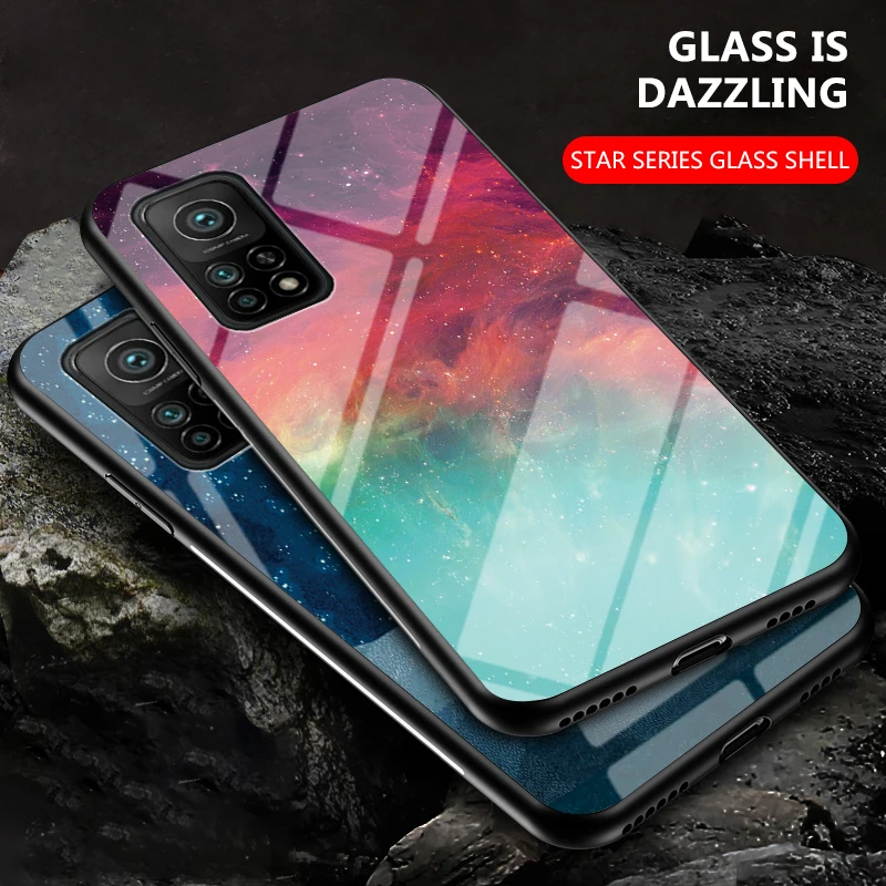 

KEYSION Starry Tempered Glass Phone Case For Xiaomi Mi 10T Sky Pattern Hard Back Cover For Xiaomi Mi 10T Pro Mi 10T Lite