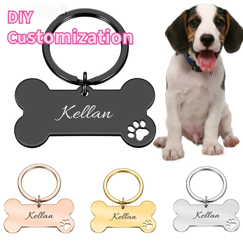 Venta caliente Collar personalizado para mascotas, etiqueta de identificación con grabado, nombre de identificación para gato, cachorro, colgante, llavero, hueso zWzKE8MdlDe