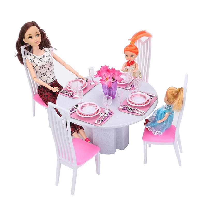 Geschirr sgerste 1/6 pink Tisch Stuhl Modell Puppenhaus Miniatur Möbel für Hot Toys Barbie Puppen Zubehör Kinder Spielset