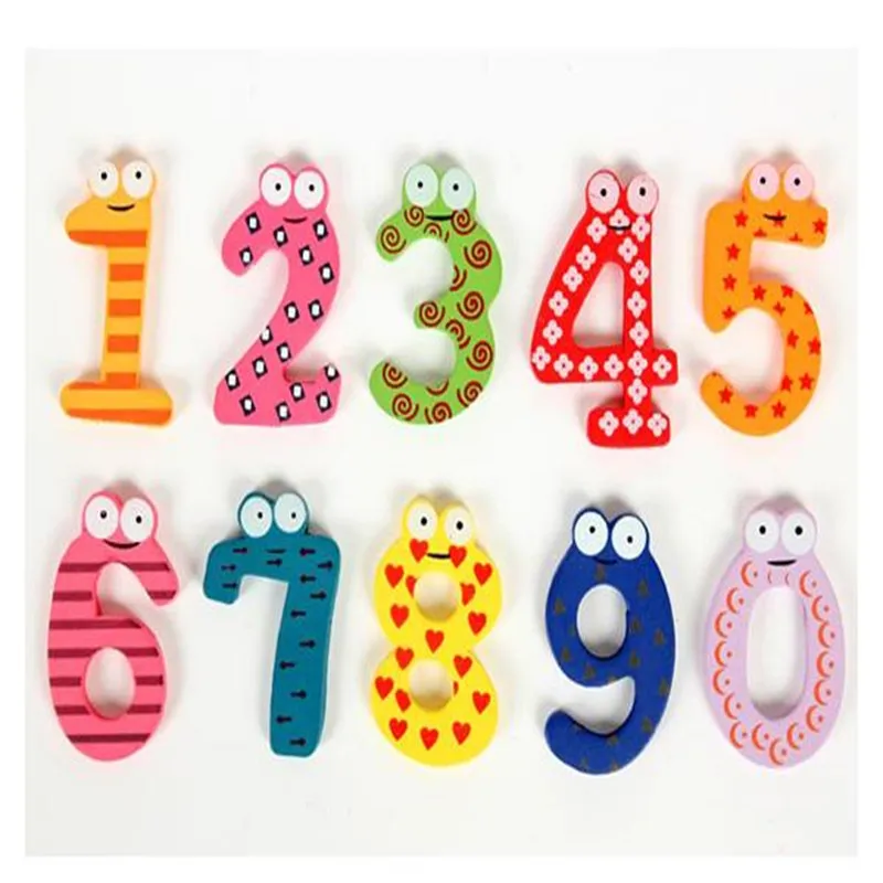 

Kids Children Education Maths Toy Catoon Wooden Fridge Magnet 0-9 Numbers Set wood number 0-9 cute refrigerator magnet toy