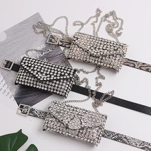 Роскошные ювелирные изделия из чистого Стразы Для женщин телефон Поясные сумки съемная из искусственной кожи пояс под змеиную кожу, на цепочке через плечо Сумка пакет