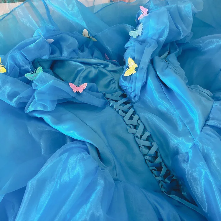 Женское платье Золушки для Хэллоуина, 6 слоев, голубое нарядное платье принцессы, платье-баллон на шнуровке сзади