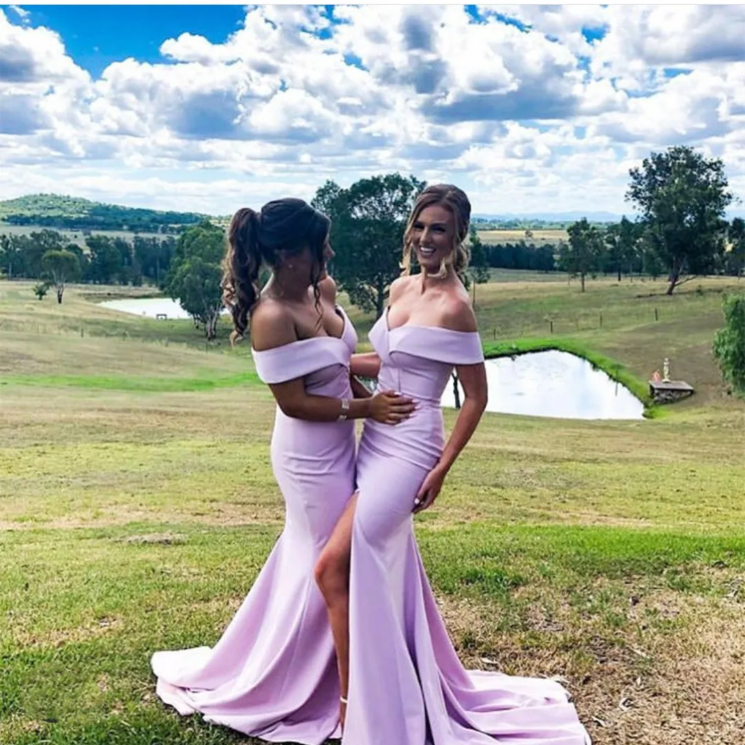 fitted lace wedding dress Sexy Mermaid Light Pink Off Shoulder Maxi Long Bridesmaid Dresses, WGM –  Wish Gown
