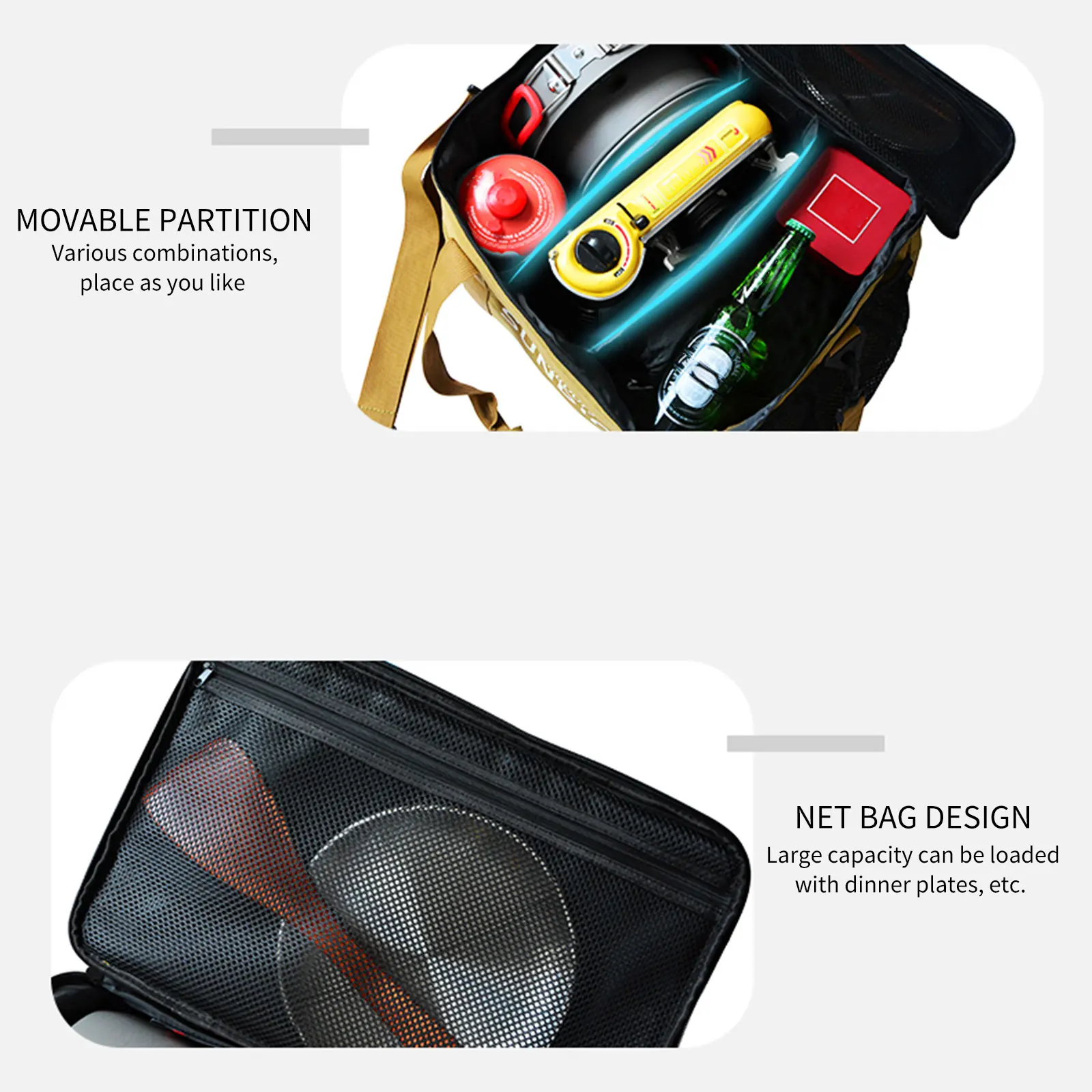 SUNDICK Outdoor Picnic Bag Handheld Waterproof Leakproof Camping Picnic BBQ Travel Partition Net Large Beach Office Bag Tools storage bag lunch bag lunch cooler bag cooler bag