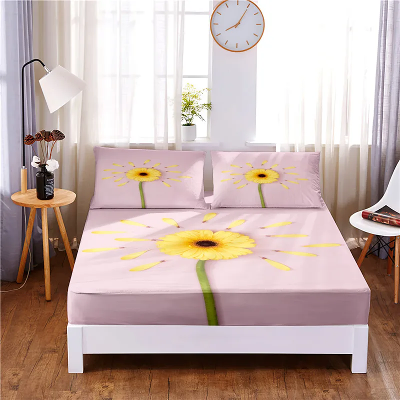 Sunflower 3pc Polyester Solid Fitted Sheet Mattress Cover Four Corners