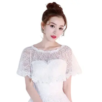 

Womens Summer Sunscreen Floral Lace Cape Wrap Crochet Sheer Pleated Wedding Bridal Shawl Shrug Evening Gown Capelet Bolero