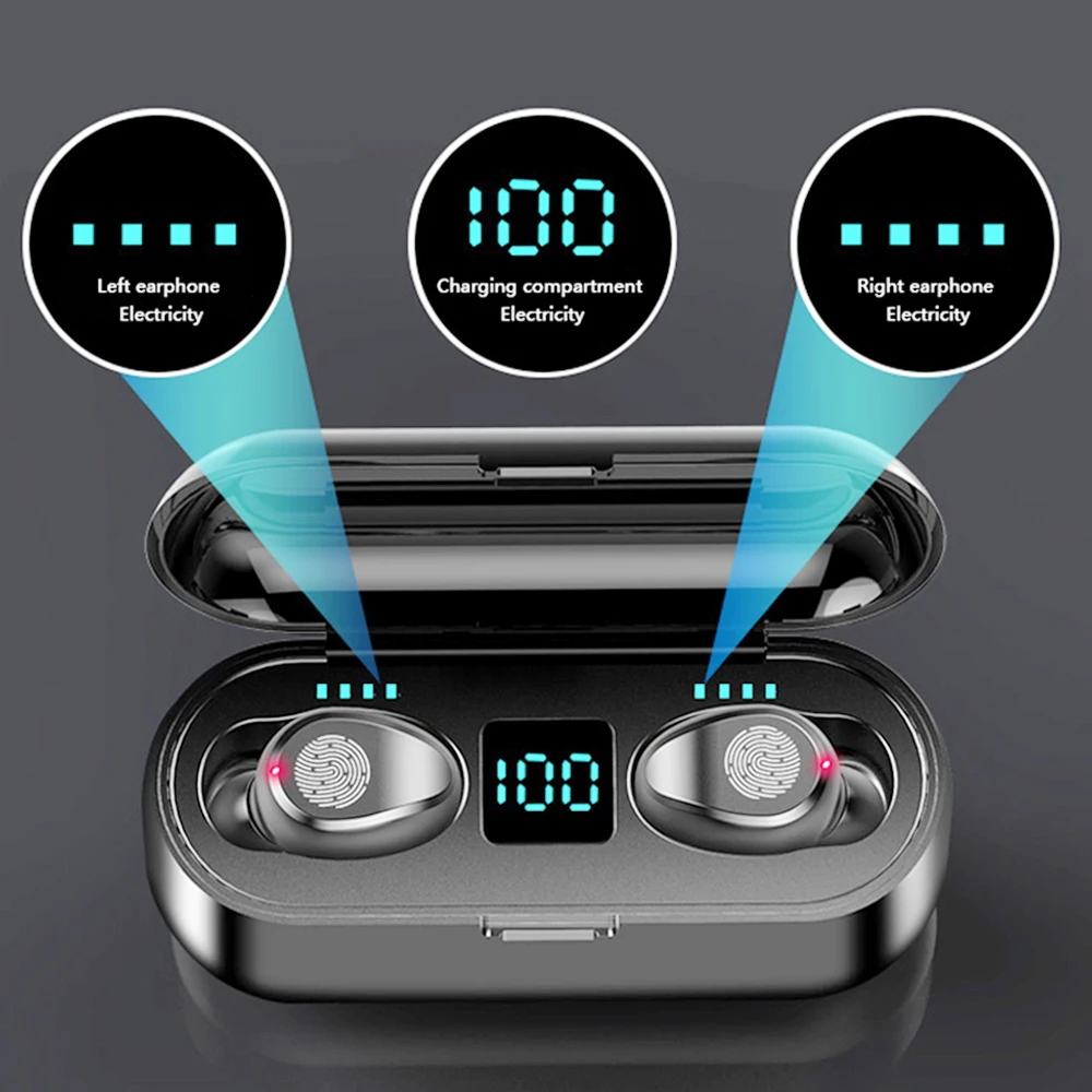 F9 TWS Bluetooth 5 0 Wireless Earphones Headphone Touch Control Earphones Stereo Sport Headset LED Display Gaming Auriculare