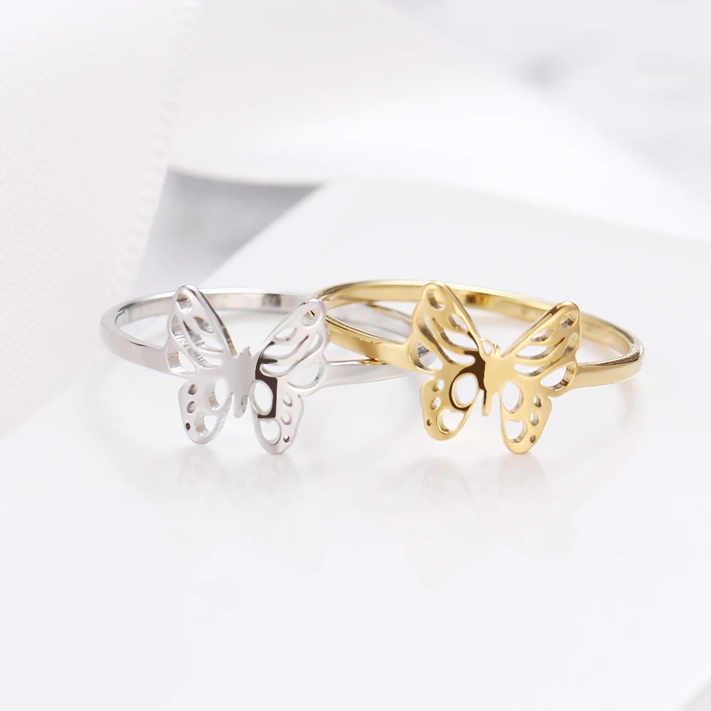 DOTIFI женское роскошное изысканное кольцо с вырезом в виде бабочки золотистого и серебристого цвета 316L из нержавеющей стали, модные вечерние ювелирные изделия, подарок E59