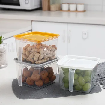 

Refrigerator Fresh Box With Lid Handle Multifunctional Transparent Storage Box Frozen Vegetable Fruit Crisper Kitchen Organizer