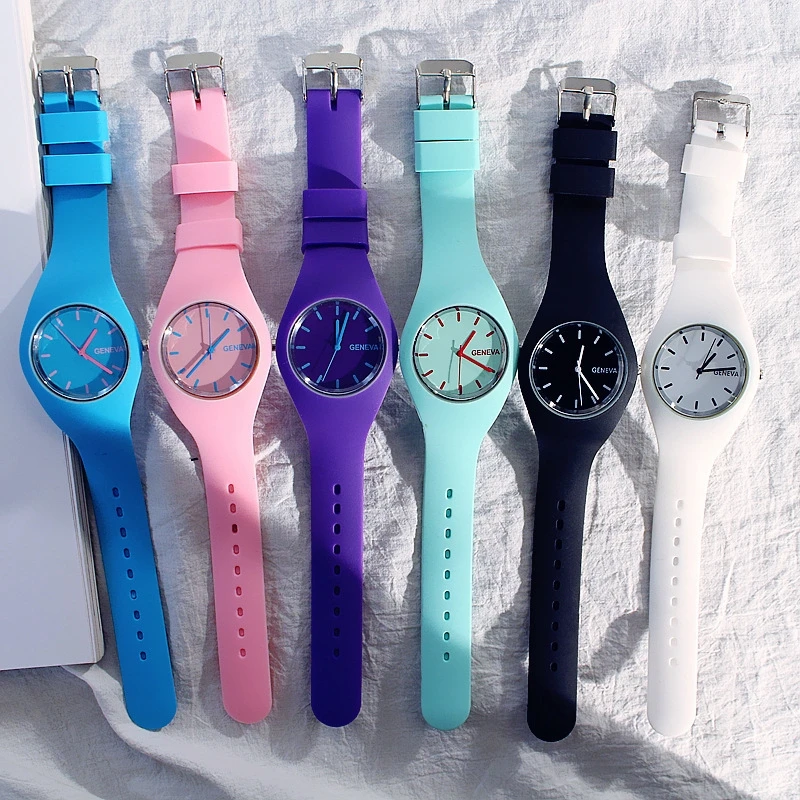 

Geneva Women Watches Cute Silicone Candy Colors Quartz Analog Girls Fashion Casual Wristwatch