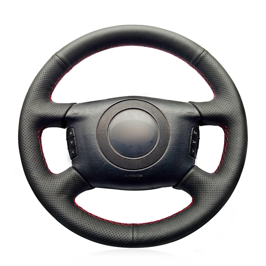 

Hand-stitched Black Artificial Leather Anti-slip Soft Car Steering Wheel Cover for Audi A4 A6 1999-2004 A8 A8 L Allroad 2001