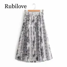 Rubilove, женская, американский стиль, змеиный принт, высокая талия, длинная, плиссированная юбка, длина до середины икры, Женская высокая уличная юбка с поясом