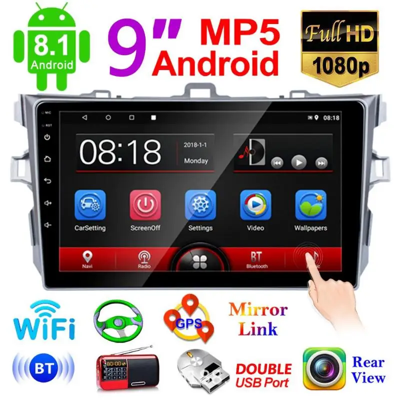 

Android 8.1 Car Stereo GPS Bluetooth Radio Head Unit for Toyota Corolla 06-13 Built-in GPS Navigation Module Support FM Radio