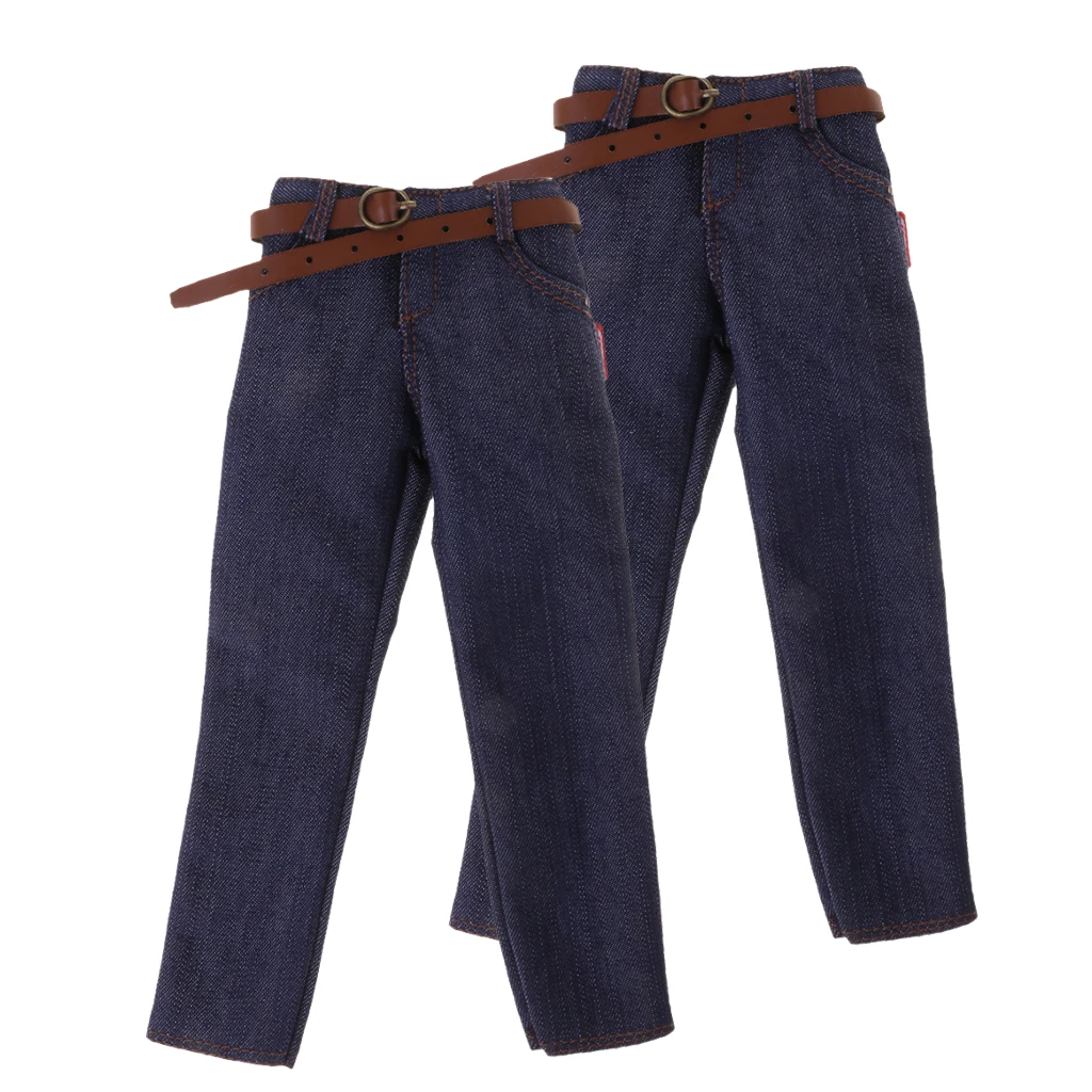2 pcs 1/6 Male Classic Denim Jeans Pants with Belt for 12