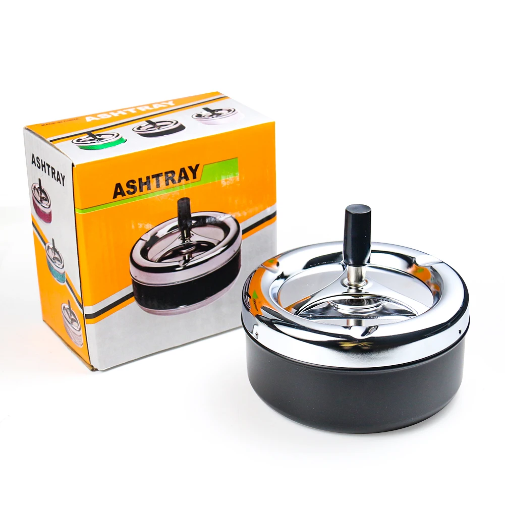 Metal Round Cigarette Ashtray Push Down Rotating Smoking Tray with Lid Automatic Cleaning Portable Outdoor Smoking Accessories portable ashtray metal ashtray