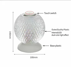 Crystal Table Lamp Spherical Night Light Christmas Decoration Lamp Bedroom Bedside Christmas Tree Decoration Birthday Gift