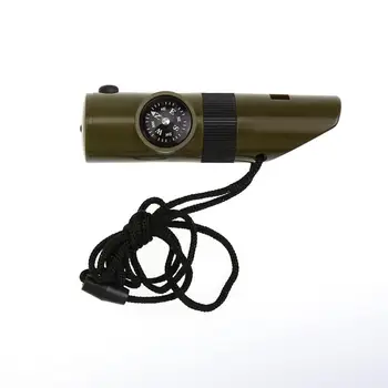

7 in 1 Multifunctional Camping Survival Whistle Kit w/ Compass Thermometer Flashlight Outdoor Emergency Tool Travel Kit