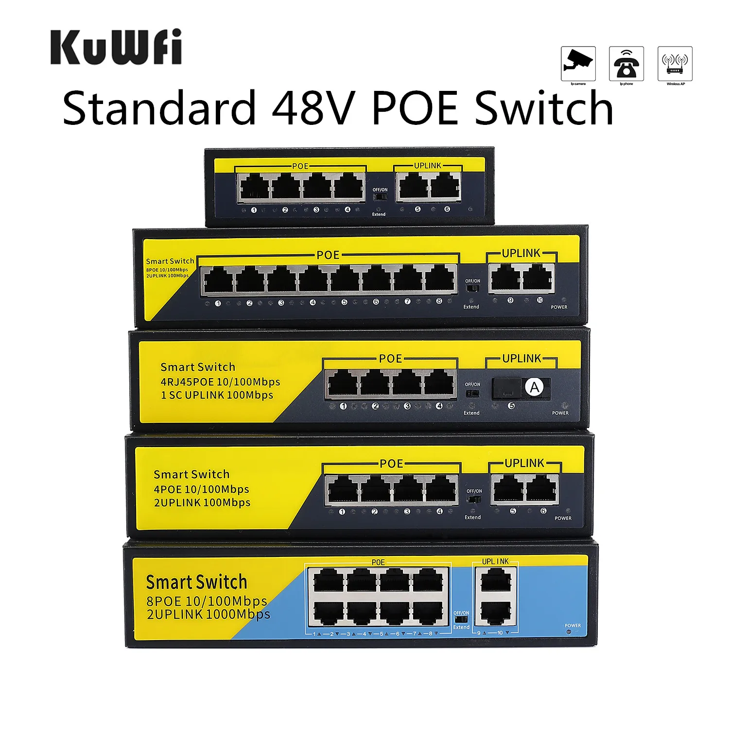 

48V POE Network Switch 10/100/1000Mbps Ethernet Switch 4Port/8Ports Network Switching Hub IEEE 802.3 AF/AT Switch for IP Camera