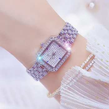 

Luxury Ladies Dress Watch Square Fashion Silver Watch Luxury Brand Women Bracelet Watch Female Steel Belt Clock zegarek damski