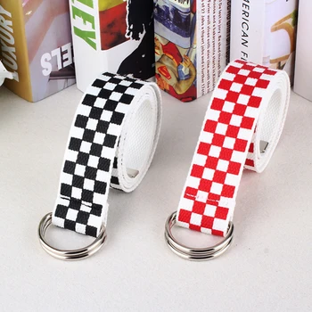 

2020 Fashion Punk Checkered Belt Waistband Long Black and White Plaid Checkerboard Couple Checkered Canvas Women New Belts