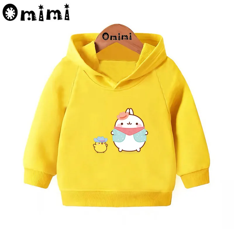 Molang and Piupiu/милые толстовки с героями мультфильмов; детские толстовки с капюшоном; крутой пуловер для малышей; топы для девочек и мальчиков; осенняя одежда; KMT5217 - Цвет: Yellow-5217H