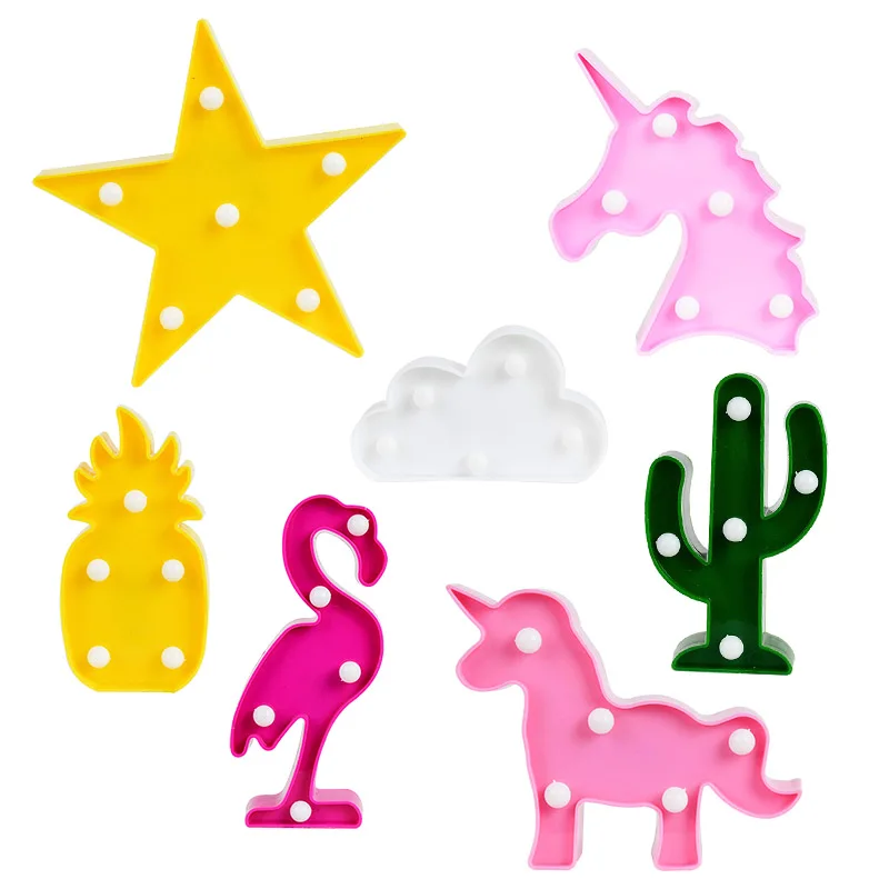 Cartoon Night Lights Flamingo Unicorn Cloud Cactus Pinapple Star Shape LED Table Lamp for Children's Bedroom Lighting Decoration
